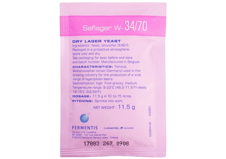Öljäst Fermentis Saflager W34 70 För Hembryggare Ren Smakprofil Och Pålitlig Jäsning 11,5 g Räcker Upp Till 20 Liter